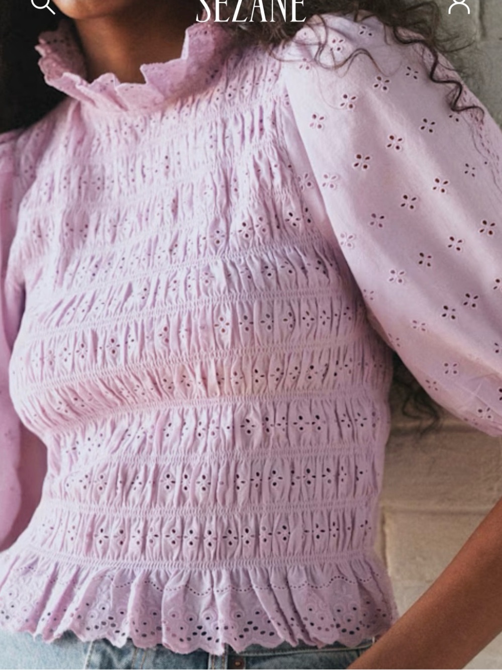 Sezane Lilac Smocked Eyelet Peplum Dress